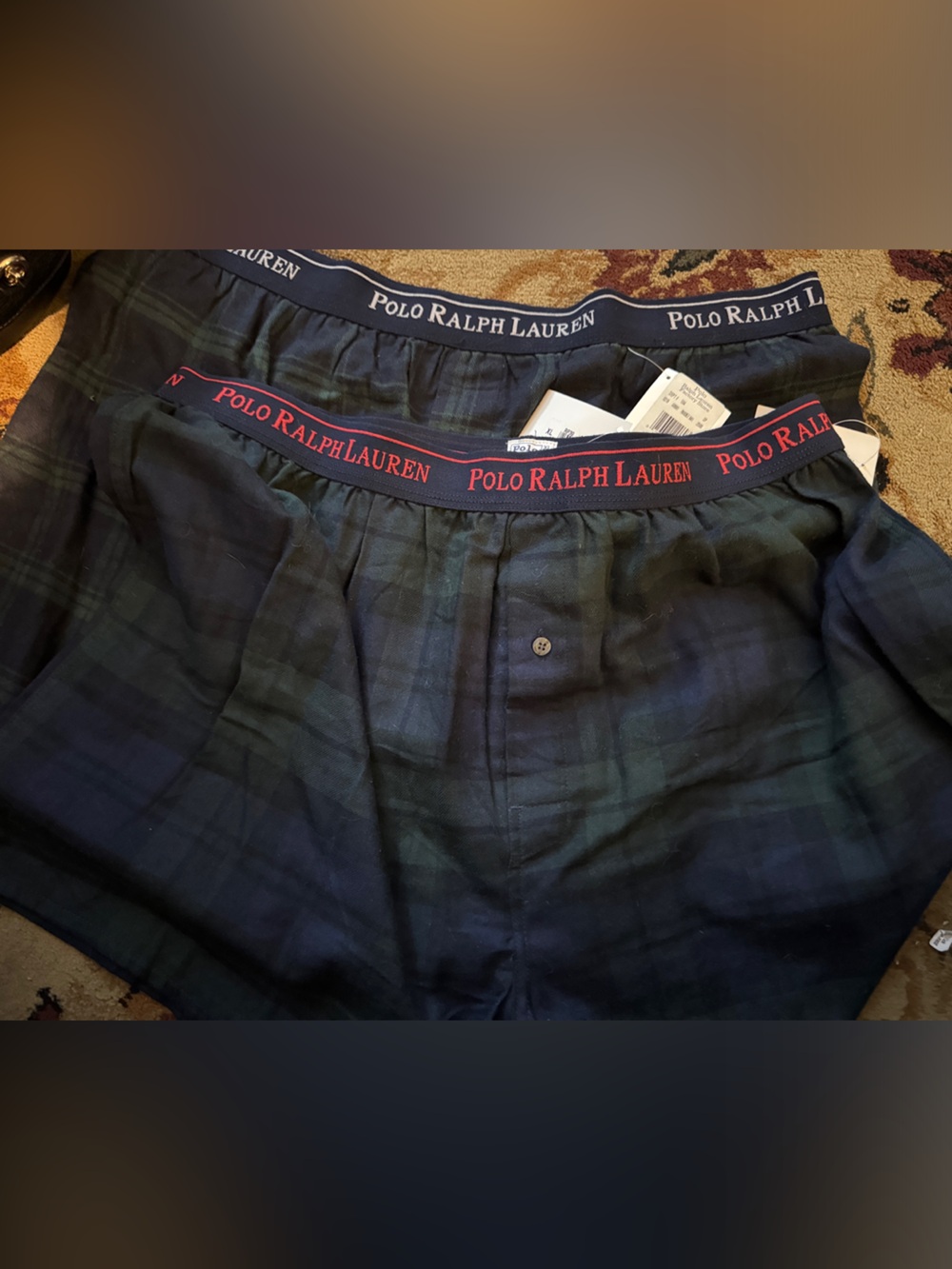 NWT 2-pair Polo Ralph Lauren 100% cotton flannel boxers Navy Green Plaid vintag